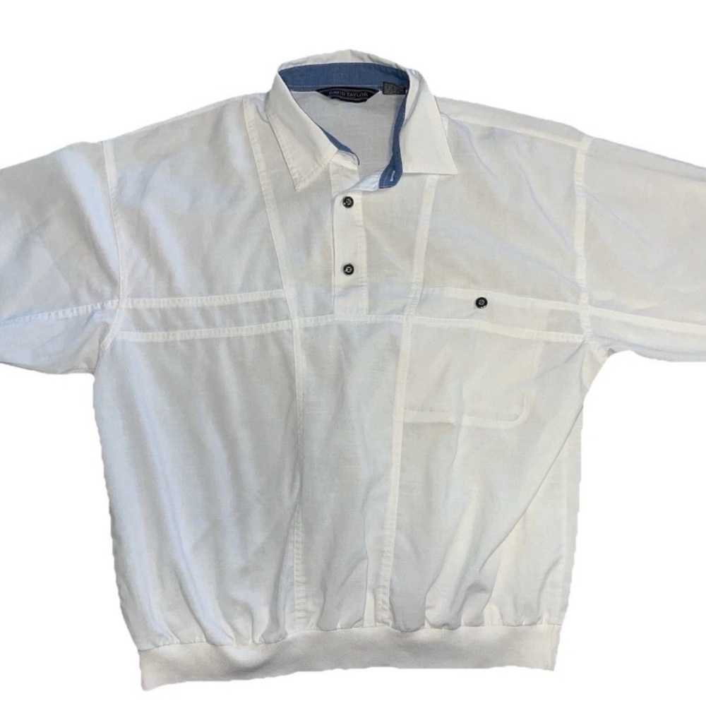 Vintage David Taylor Men’s Polo Size Large White Missing Top Button C-2